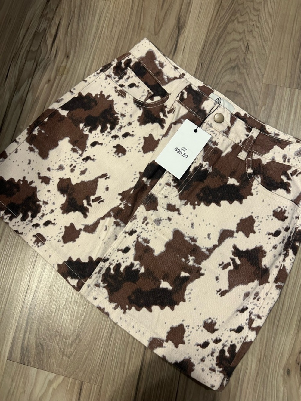 Misa Los Angeles Cow Print Mini Skirt in Cream & Brown